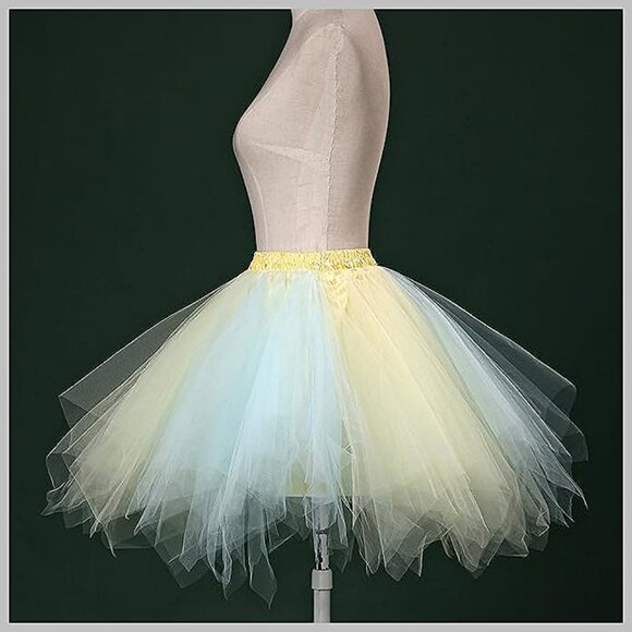 Women's Short Vintage Ballet Skirt Baby Blue and Yellow - Picture 3 of 4